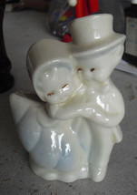 Vintage Small Glazed Ceramic Figural Boy and Girl Hugging Planter 5 1/4&quot; Tall - £18.31 GBP