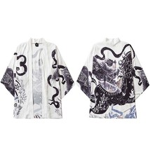 2022 Men Japanese Kimono Jacket Warrior Print Harajuku Hip Hop Japan Style Stree - £63.30 GBP