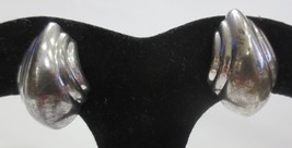 Vtg Sterling Silver 925  Puffy Modernist Clip on Earrings Signed? - £22.54 GBP