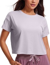 Crz Yoga Women&#39;S Pima Cotton Workout Short Sleeve Shirts Loose Crop Tops... - £26.84 GBP