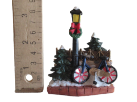 Christmas Village Lamp Light Post Bicycle Pine Tree Stone Wall Figurine ... - $10.00