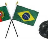 AES Portugal &amp; Brazil Brazilian Flags 4&quot;x6&quot; Desk Set Table Black Base - £5.39 GBP