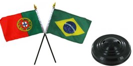 AES Portugal &amp; Brazil Brazilian Flags 4&quot;x6&quot; Desk Set Table Black Base - £5.44 GBP