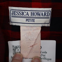 Jessica Howard Shirt Womens 12 Red Short Sleeve Crop Shoulder Pads Plaid Button - £20.23 GBP