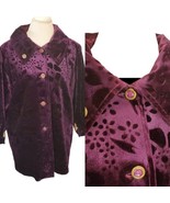 60s Purple Floral Flocked Velvet Overcoat S/M Flannel Lined Floral Mint ... - $111.09