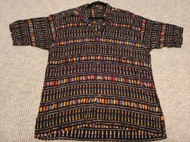 Riscatto Rayon Button Down L Shirt Multi-Color Geometric Pocket Hawaiian... - £10.92 GBP