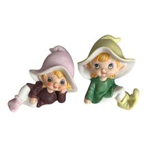 Vintage 1980s HOMCO 5213 Pixie Elf Figurines Set of 2 Made in Taiwan Mushroom Ha - $19.80