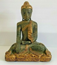 Vintage Thailand Thai Large Jeweled Seated Buddha in Carved Wood - £386.23 GBP