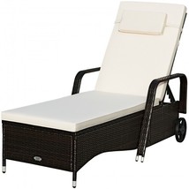 Outdoor Cushioned Chaise Lounge with Adjustable Backrest - £209.77 GBP