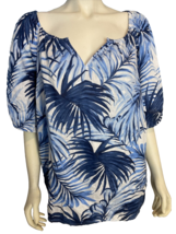 Talbots Plus Petite Blue and White Floral Print V Neck Short Sleeve Top Size 3Xp - £22.41 GBP