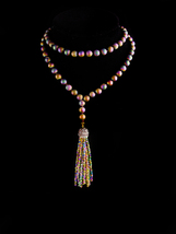 FABULOUS Flapper Geode purple tassel necklace - 30&quot; hand knotted beads - 4&quot;  iri - £98.86 GBP