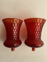 Amberina Red Optic Glass Peg Voltive Candle Sconces Honeycomb Set of 2 I... - £14.78 GBP