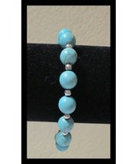 Turqoise Blue &amp; Silver Beads Stretch Bracelet B019 - $244.42 MXN