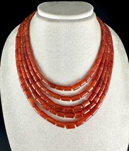 Carnelian Beaded Necklace 5 Line 743 Carats Natural Tube shape Gemstone Fashion  - £140.16 GBP