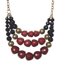 Vintage Chunky Bib Necklace Faceted Red Beads Multistrand Statement Neck... - $48.69 CAD