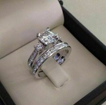 Channel Set Engagement Ring Set 2.90Ct Simulated Diamond 14k White Gold Size 8 - £227.86 GBP