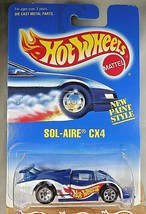 1991 Vintage Hot Wheels Blue/White Card #254 SOL-AIRE CX4 Blue w/Chrome 7 Spokes - £8.26 GBP
