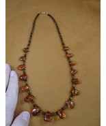 pb-431 GOLDEN Orange Amber Poland + black Onyx gemstone beaded 22&quot; long ... - $95.99