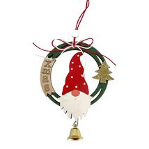 Gnome and Christmas Tree Wood Christmas Ornament with Hanging Bell 6 Inch - $10.98