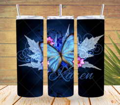 Personalized Butterfly Blue 20oz Stainless Steel Skinny Tumbler - £14.78 GBP