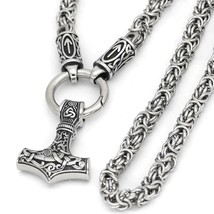 Viking Norse Thors Hammer Chainmail Byzantine Chain Necklace Stainless Steel 28&quot; - £55.94 GBP