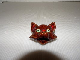 Cute Vintage Redware Glazed Pottery Kitty Cat Head Ashtray-3&quot; Japan - £27.83 GBP