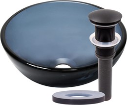 Novatto 12-Inch Grey Glass Vessel Bathroom Sink With Oil Rubbed Bronze Drain - £272.61 GBP