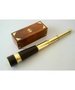 Maritime Nautical Brass Telescope/Leather 18&quot;     With Wooden Anchor Box   - £48.27 GBP