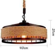Hanging Lamp Vintage Hemp Rope Pendant Lamp Ceiling Lamp, Retro Industrial Iron - £47.50 GBP