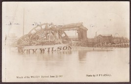 Wilson Paddlewheel Boat Shipwreck RPPC Burned 1907 New Jersey - F.P. Yarnall - £29.71 GBP