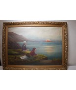 Original Vintage Oil Painting –Women Watching Sunset by the Sea–Signed –... - €426,43 EUR