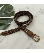 Womens Vintage Unbranded Braided Leather Belt Size M/L Black Brown Woven - $29.77 CAD