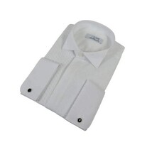 Men CEREMONIA Formal Cotton Shirt Wingtip Slim Fit Turkey #ATC 13 White Pleated image 3