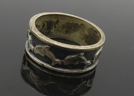 MEXICO 925 Sterling Silver - Vintage Oxidized Dolphins Band Ring Sz 8 - ... - £32.64 GBP