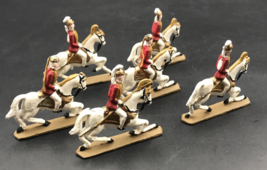 Lot of Six (6) Vintage Cast Lead Soldiers on Horses Red Suit Golden Helmet - £33.51 GBP