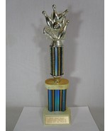 Vintage Bowling Trophy 15 1/4&quot; Metal Top and Plastic Marble Look Base Fr... - $315.32 MXN