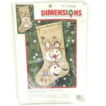 Dimensions Counted Cross Stitch Kit Christmas Stocking Snow Family 8486 Country - £24.19 GBP