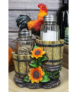 Ebros Crowing Rooster Standing On Fence Salt And Pepper Shakers Holder 6... - £20.74 GBP