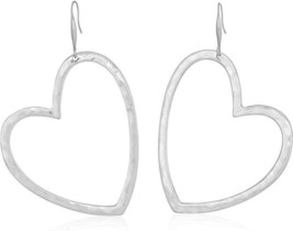 Robert Lee Morris Rose Silver Tone Heart Gypsy Hoop Earrings NWT - £27.40 GBP