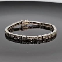 925 Sterling Silver - Vintage Sparkling Marcasite Bar Chain Bracelet - £31.93 GBP