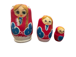 Wooden Russian Nesting Babushka Matryoshka Dolls Set Hand Painted Round 3 Piece - £13.24 GBP