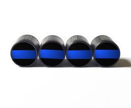 Police Blue Line - Original Flag - Tire Valve Stem Caps - Black, Aluminum - Set  - £12.81 GBP