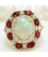 4Ct Oval Cut Opal &amp; Red Ruby Halo Vintage Engagement Ring 14K Yellow Gol... - €96,01 EUR
