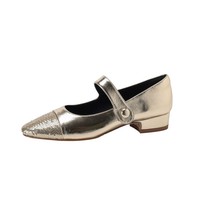 Women Glitter Mary Janes Shoes Designer Metallic Gold Silver Thick Low Heeled Pu - £78.77 GBP