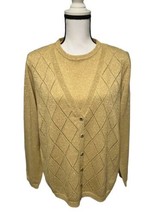 Alfred Dunner Gold Tank Cardigan Sweater One-Piece Argyle Pattern Shiny Med Read - £12.77 GBP