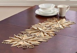 1 PVC Table Runner Centerpiece (14&quot;x36.5&quot;) GOLD POINSETTIA, MERRY BOUQUE... - $19.79