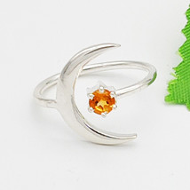 925 Sterling Silver Citrine Ring Handmade Birthstone Jewelry Crescent Moon Ring - £27.83 GBP