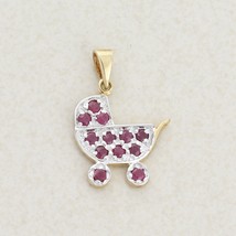 1Ct Round Cut Lab-Created Ruby Baby Carriage Pendant 14K Yellow Gold Plated - £117.49 GBP