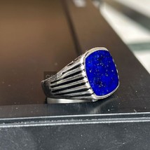 Natural Lapis Lazuli Cushion Gemstone Ring For Men 925 Silver Heavy Men Jewelry - £65.73 GBP