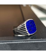 Natural Lapis Lazuli Cushion Gemstone Ring For Men 925 Silver Heavy Men ... - £65.88 GBP